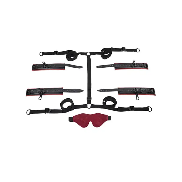 Saffron Under the Bed Adjustable Restraint System - Black and Red - Bondage Blindfolds & Restraints