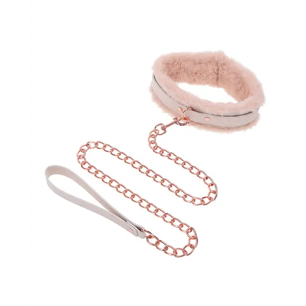 Sex & Mischief Peaches ’n CreaMe Fur Collar & Leash - Bondage Blindfolds & Restraints
