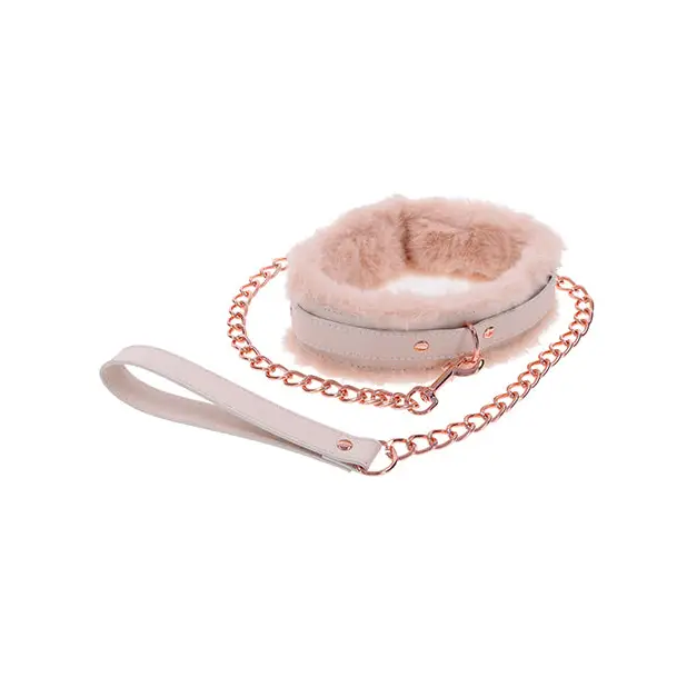 Sex & Mischief Peaches ’n CreaMe Fur Collar & Leash - Bondage Blindfolds & Restraints