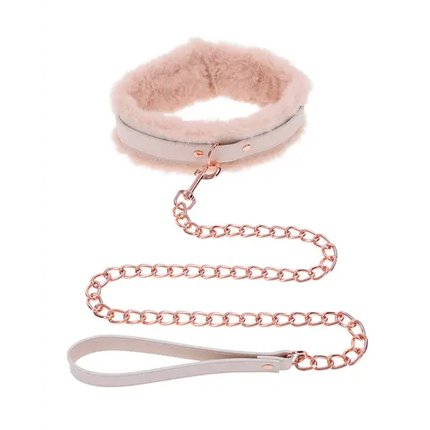 Sex & Mischief Peaches ’n CreaMe Fur Collar & Leash - Bondage Blindfolds & Restraints