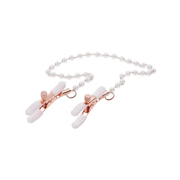 Sex & Mischief Peaches ’n CreaMe Pearl Nipple Clamps - Bondage Blindfolds & Restraints