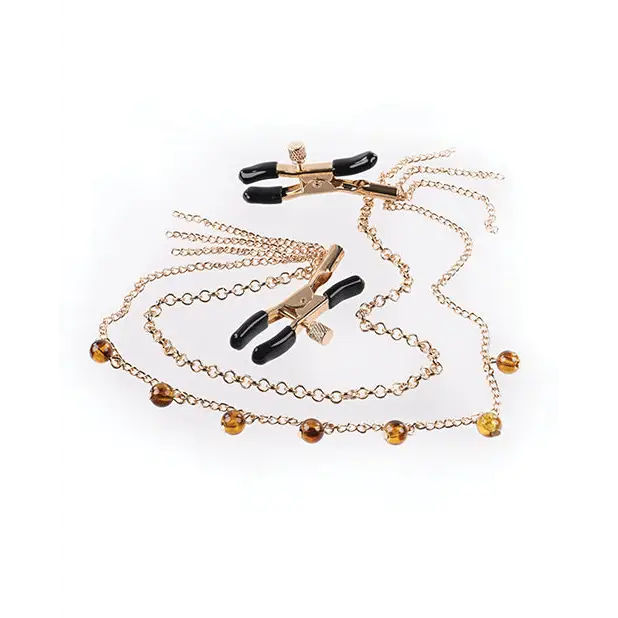 Sincerely Sportsheets Amber Adjustable Chained Nipple Clamps Tortoiseshell - Nipple Clamp