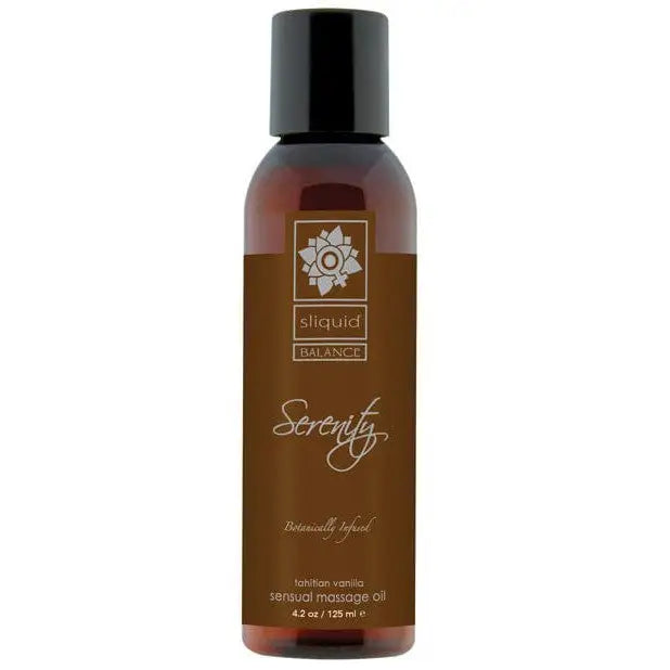 Sliquid Balance Naturally-Derived Massage Oils bottle with a brown label