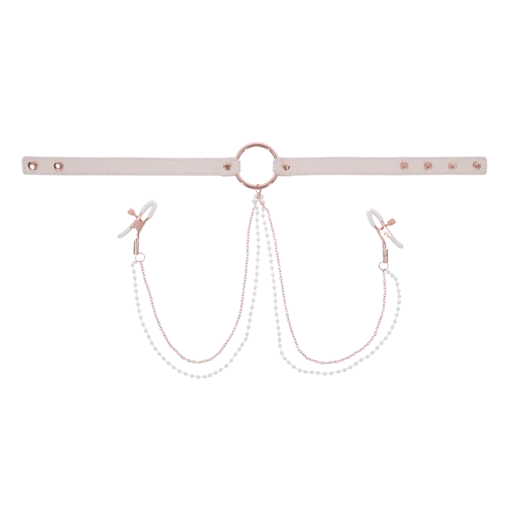 Sportsheets Peaches ‘n CreaMe Collar with Nipple Clamps - Bondage Blindfolds & Restraints