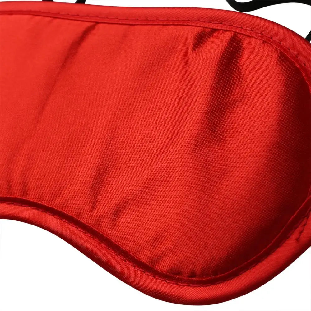 Red satin blindfold sleep mask from Sportsheets Sex & Mischief collection