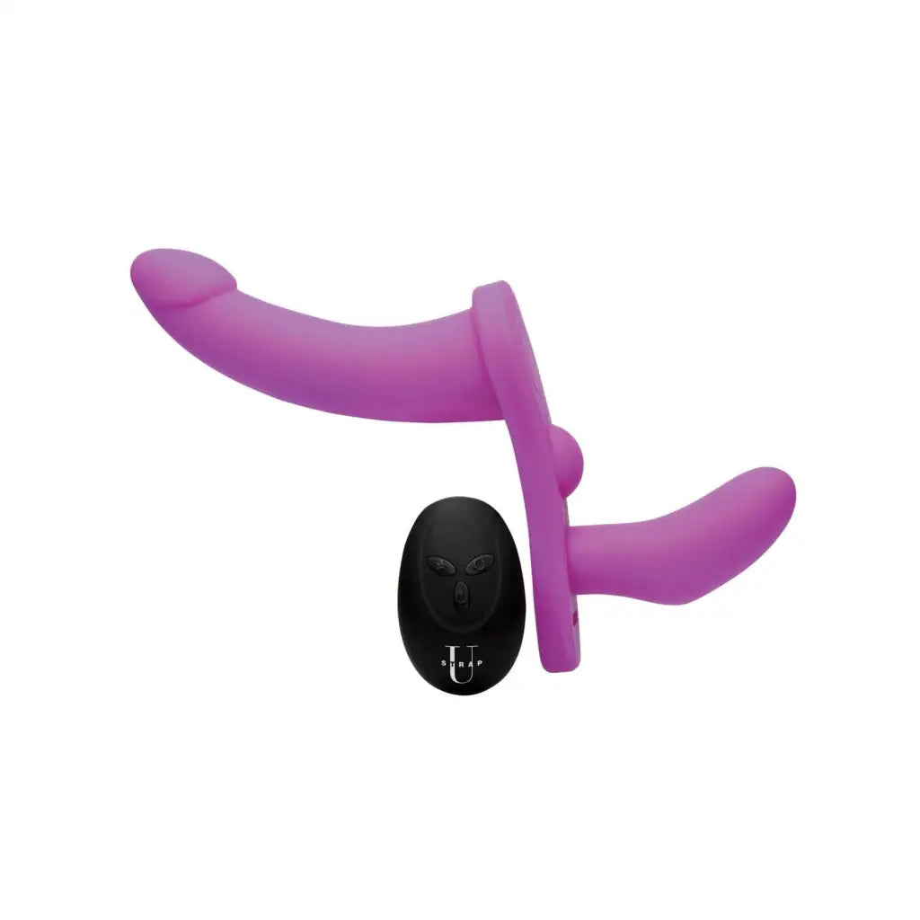 Strap U Double flexible pink silicone for double penetration vibrating strap-on harness