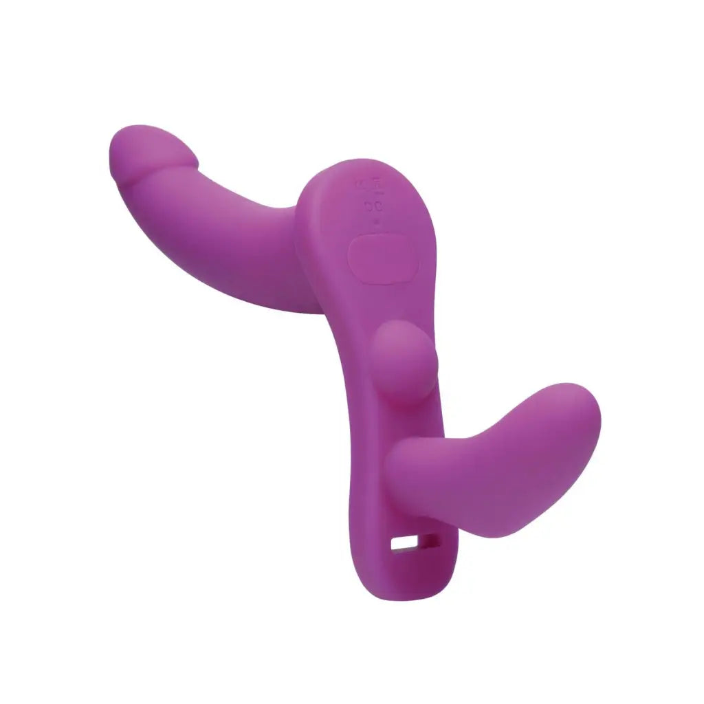 Purple silicone in Strap U Double Take Double Penetration Vibrating Strap On Harness