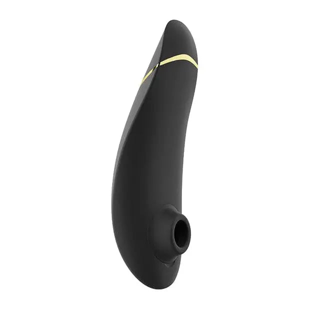 The Womanizer PREMIUM 2 with pleasure air technology, black silicone gold trim stimulator