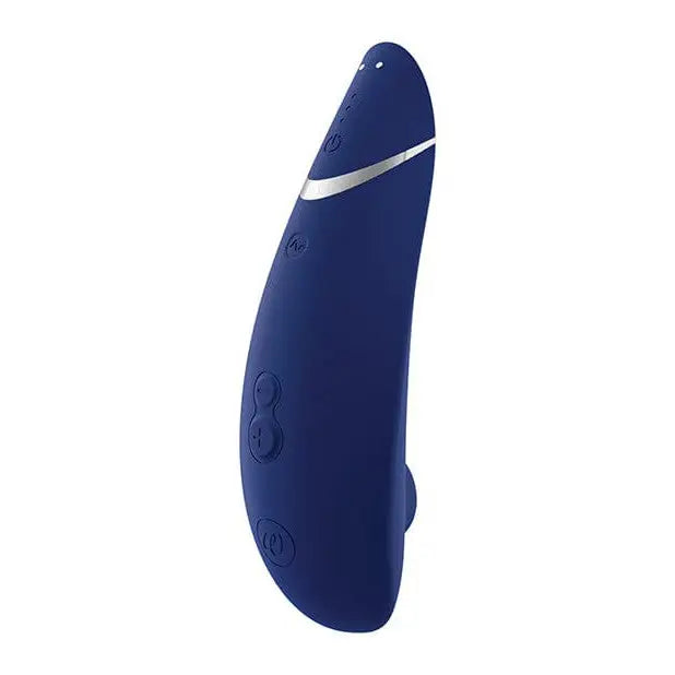 Close-up of Womanizer PREMIUM 2 Air Stimulator showcasing its elegant blue design