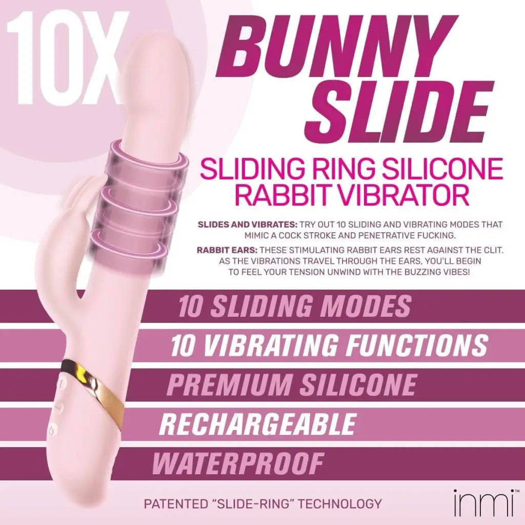 inmi Vibrator 10x Bunny Slide Ring Silicone Vibrator at the Haus of Shag