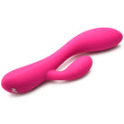 Close-up of a pink 10x Flexible Silicone Rabbit Vibrator on a white surface suitable for water-based lubricants