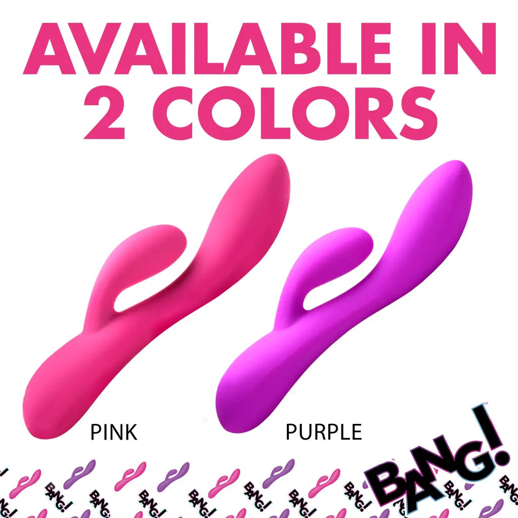 Close-up of 10x Flexible Silicone Rabbit Vibrator in pink and purple with rabbit arm