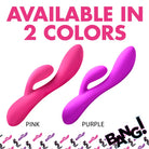 Close-up of 10x Flexible Silicone Rabbit Vibrator in pink and purple with rabbit arm