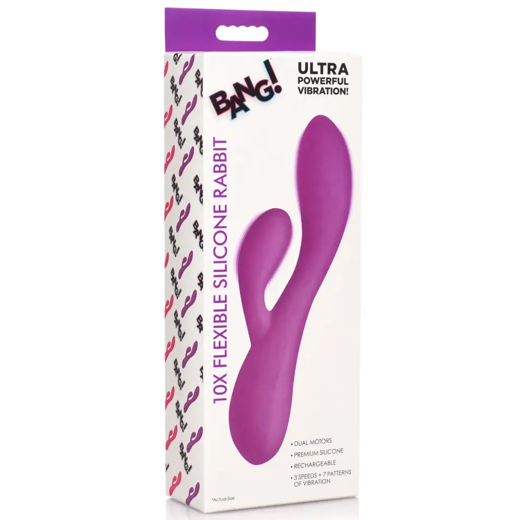 Purple 10x Flexible Silicone Rabbit Vibrator with rabbit arm and water based lubricants