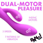 Close up of a 10x Flexible Silicone Rabbit Vibrator with bag, perfect for use with water based lubricants