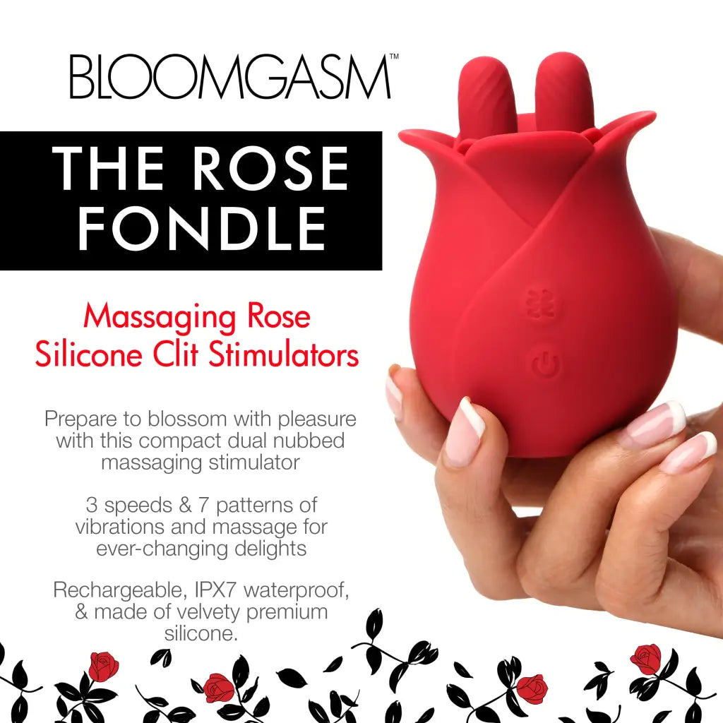 10x Fondle Massaging Rose Silicone Clit Stimulator - Red - Stimulators