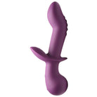 10x G-Spot Silicone Vibrator with flanged base, curved shape, and textured surface in purple