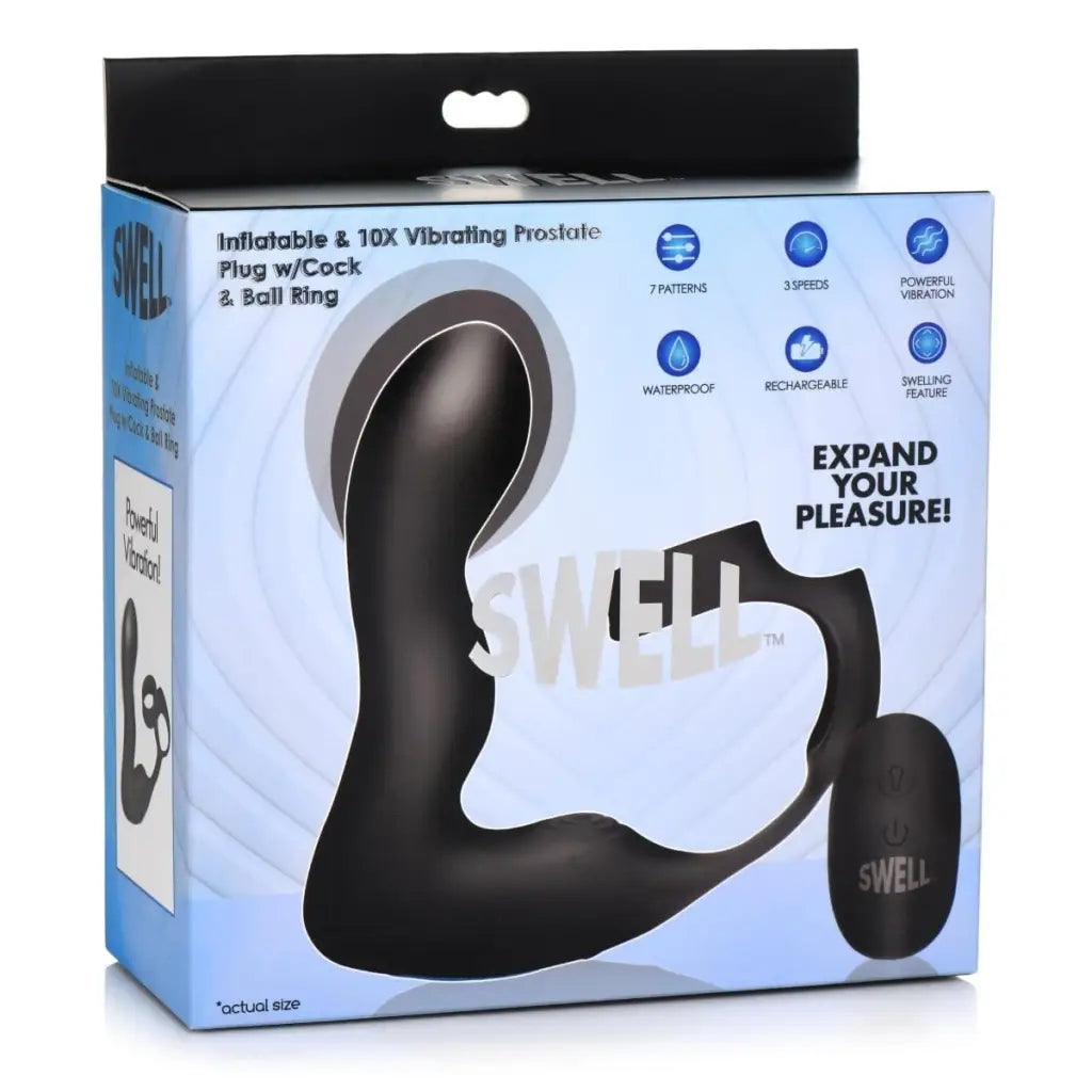 10x Inflatable and Vibrating Prostate Plug with Cock and Ball Ring for enhanced pleasure