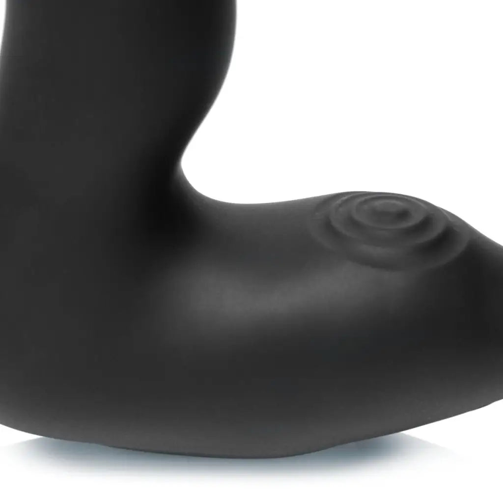 Smooth black vibrating prostate plug with ripple pattern and cock ring, 10x inflatable model