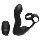 Curved black silicone vibrating prostate plug with rings and remote for 10x inflatable pleasure