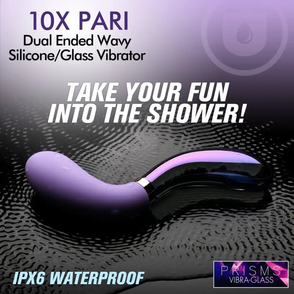 Prisms Vibrator 10x Pari Dual Ended Wavy Silicone And Glass Vibrator at the Haus of Shag