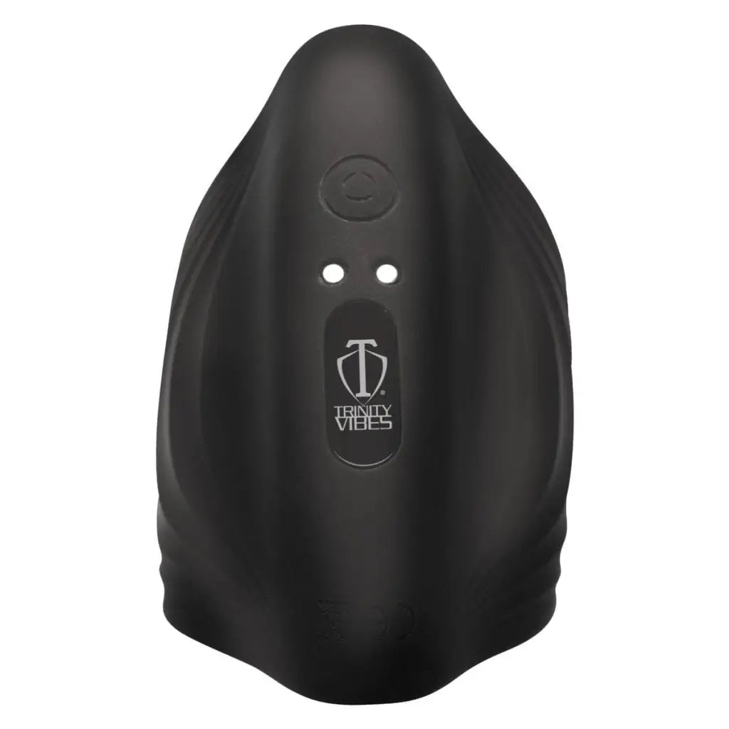 Trinity Vibes Powered Stroker Black 10x Pleasure Stroke Vibrating Silicone Penis Sleeve at the Haus of Shag