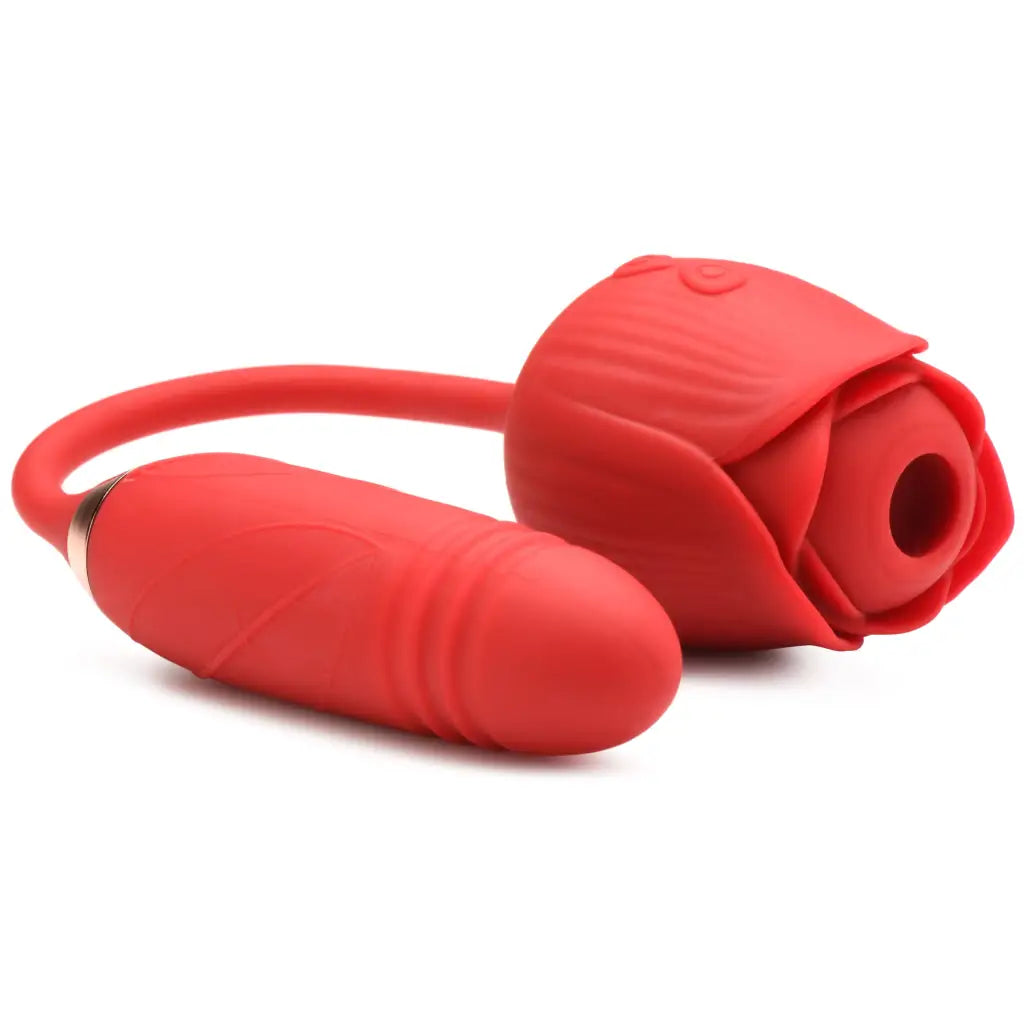 10x Romping Rose Suction And Thrusting Vibrator - Red - Double Ended Vibrator