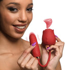 10x Romping Rose Suction And Thrusting Vibrator - Red - Double Ended Vibrator