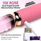 Prisms Vibrator 10x Rose Dual Ended Smooth Silicone And Glass Vibrator at the Haus of Shag