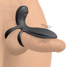 Black whale tail-shaped silicone vibrating girth enhancer 10x with remote control