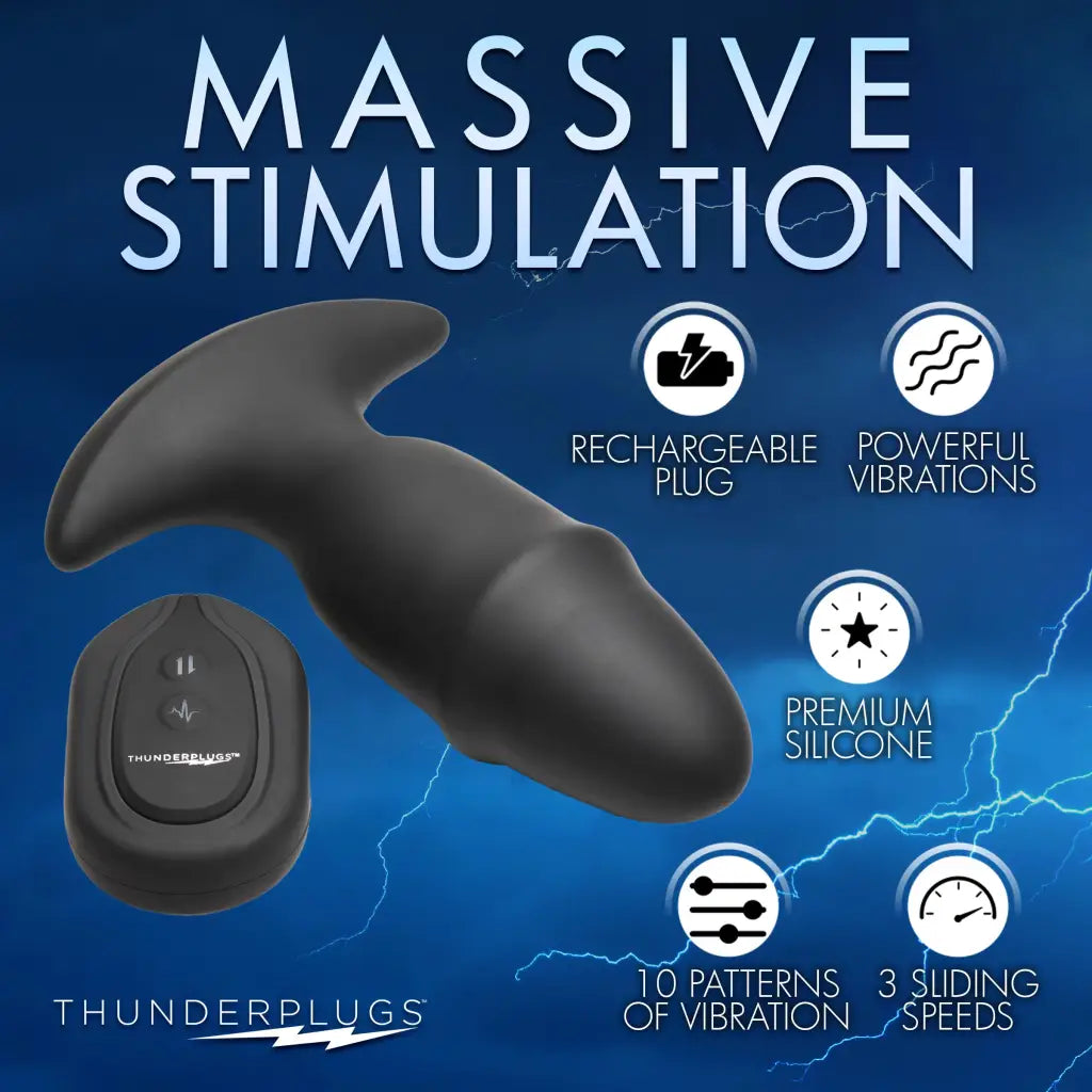 10x Sliding Ring Silicone Missile Plug With Remote - Black - Powered Butt Plug