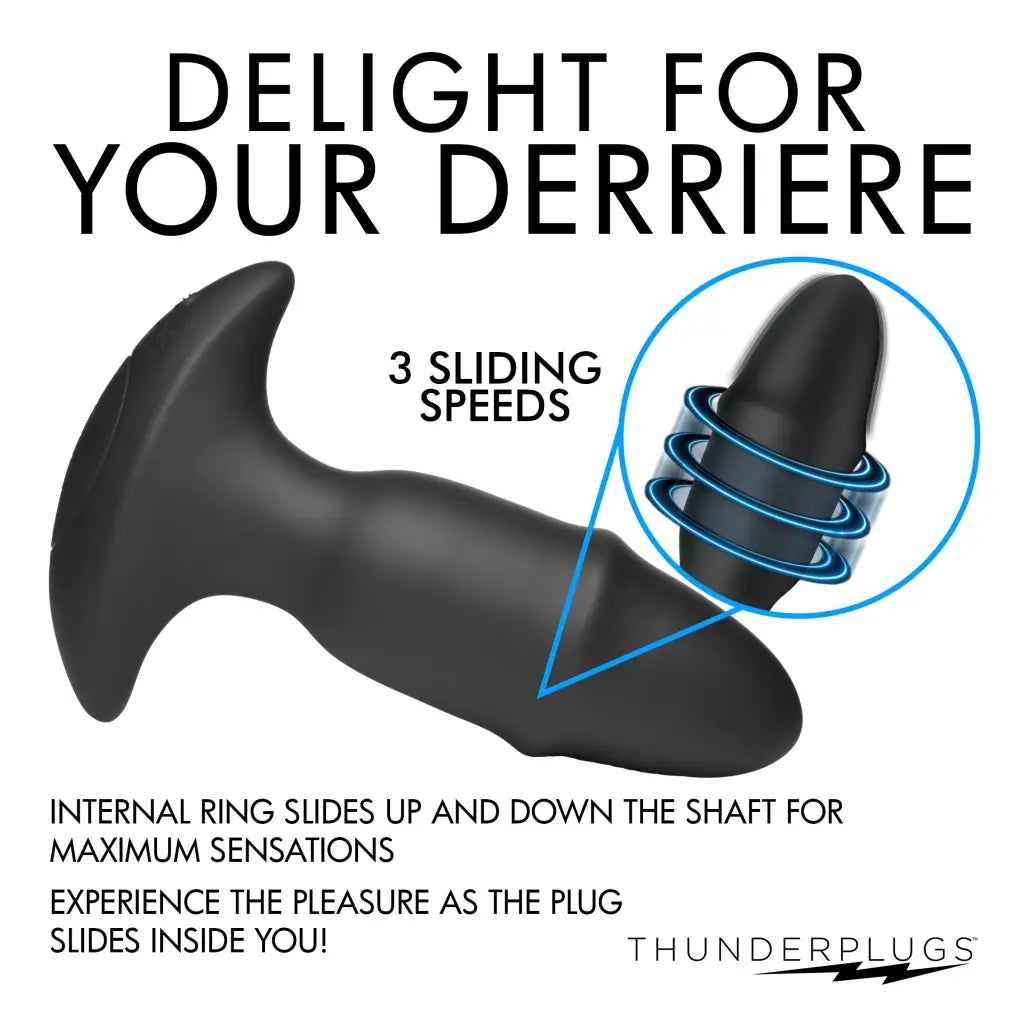 10x Sliding Ring Silicone Missile Plug With Remote - Black - Powered Butt Plug