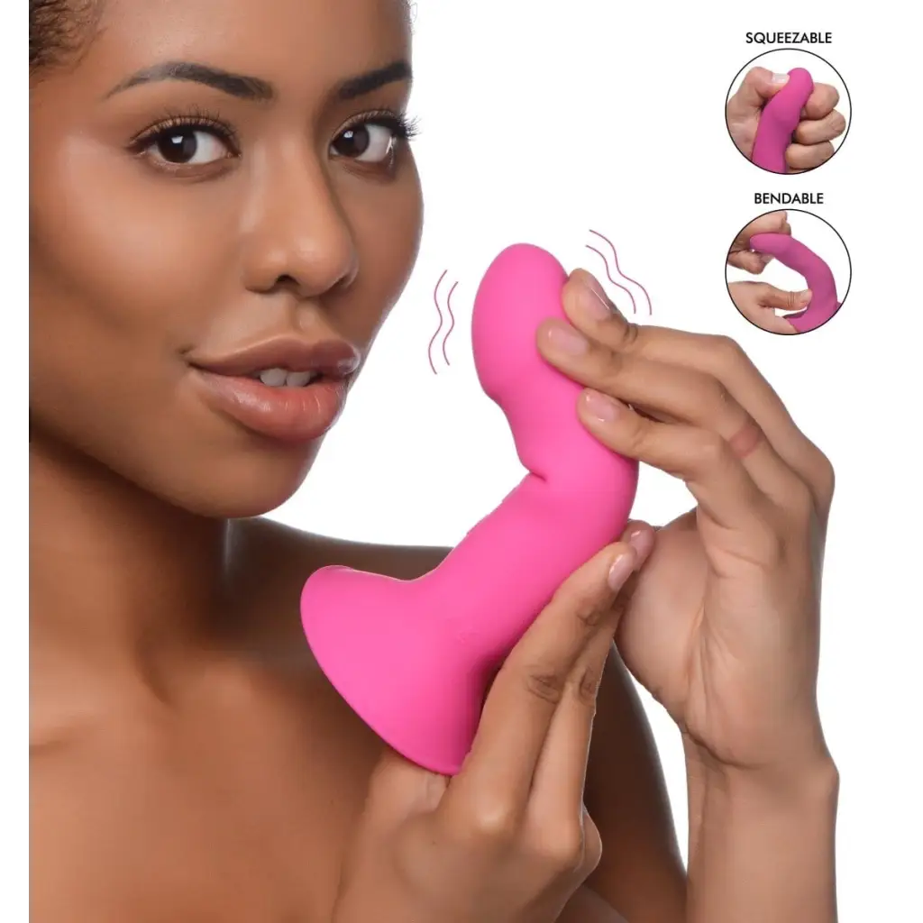 Squeeze-It Vibrator Pink 10x Squeezable Vibrating Dildo at the Haus of Shag