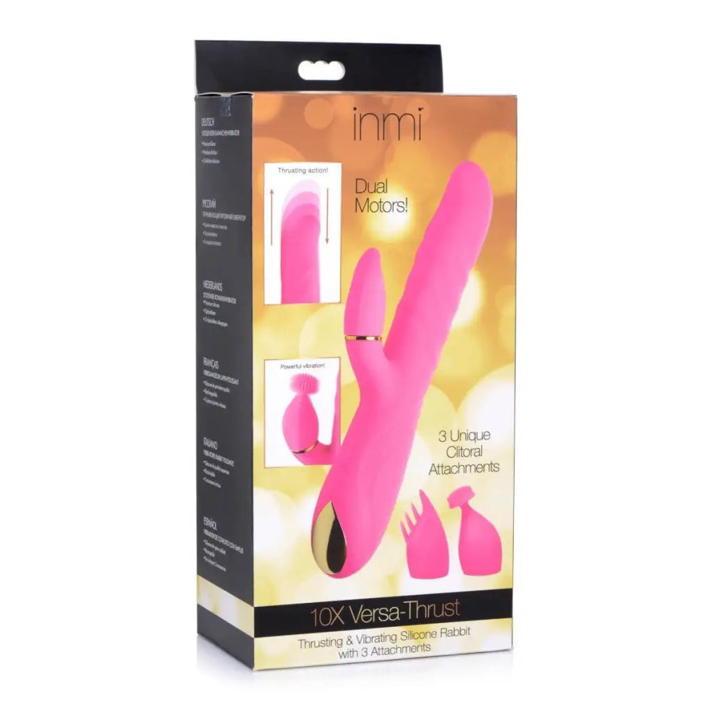 inmi Vibrator 10x Versa-thrust Vibrating And Thrusting Silicone Rabbit With 3 Attachments at the Haus of Shag