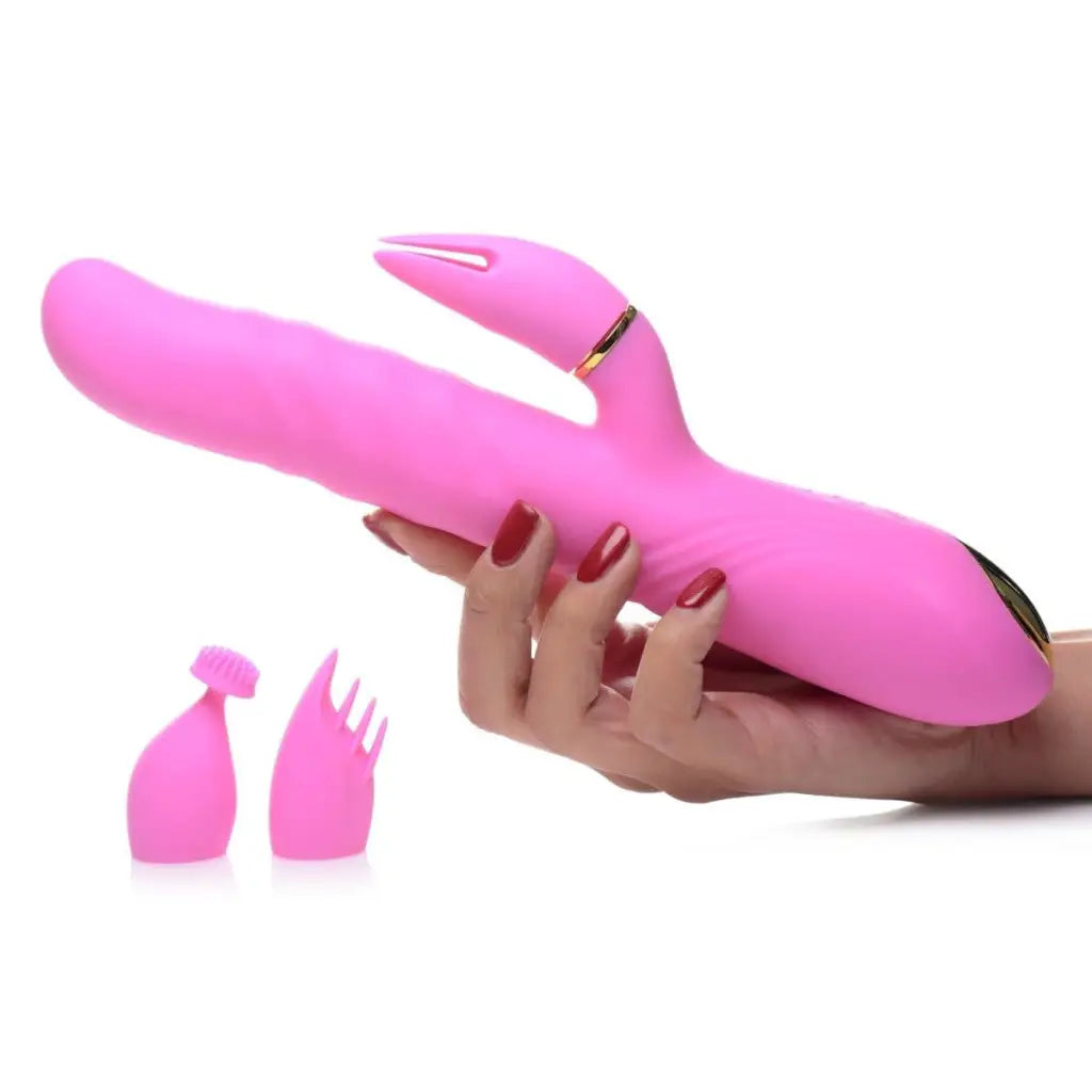 inmi Vibrator 10x Versa-thrust Vibrating And Thrusting Silicone Rabbit With 3 Attachments at the Haus of Shag