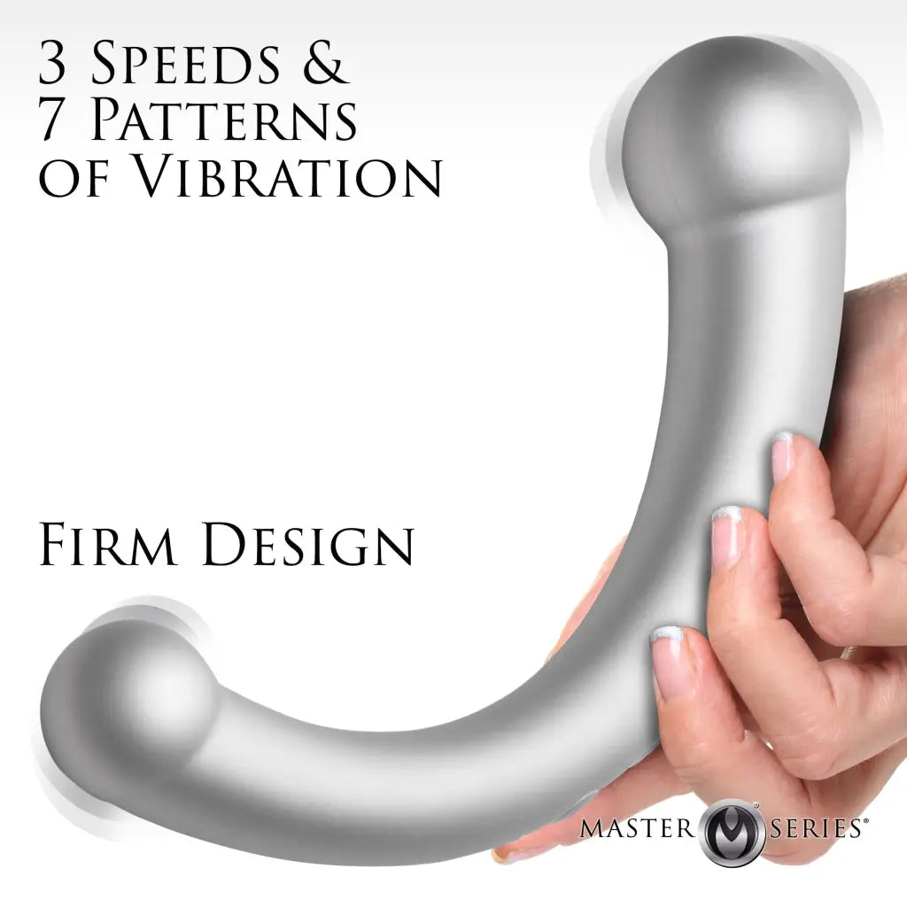 10x Vibra-crescent Vibrating Silicone Double Ended Vibrator - Silver - Double Ended Vibrator