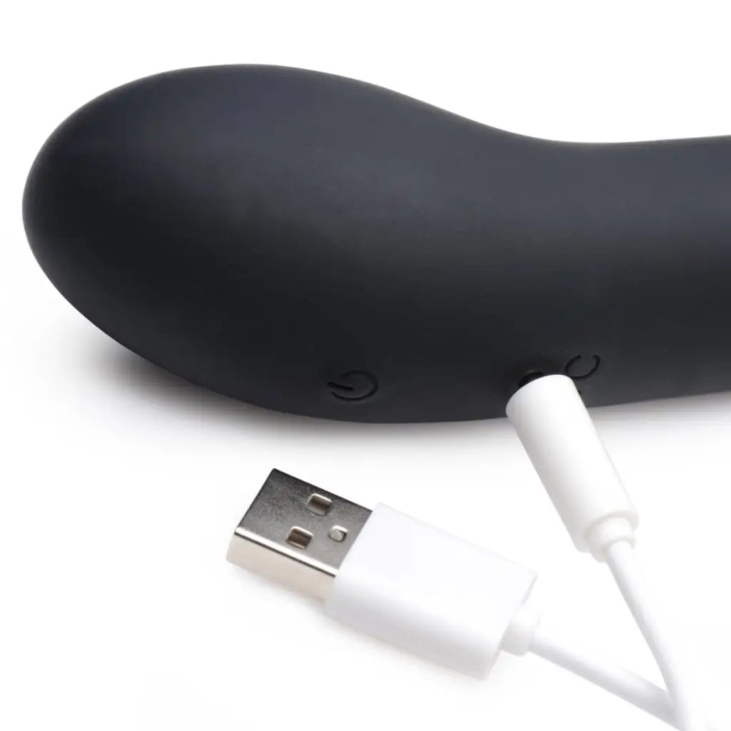 Trinity Vibes Vibrator Black 10x Vibrating Curved Silicone Finger Massager at the Haus of Shag