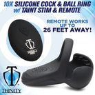 10x Vibrating Silicone Cock Ring with Taint Stim and Remote for Male Stimulation