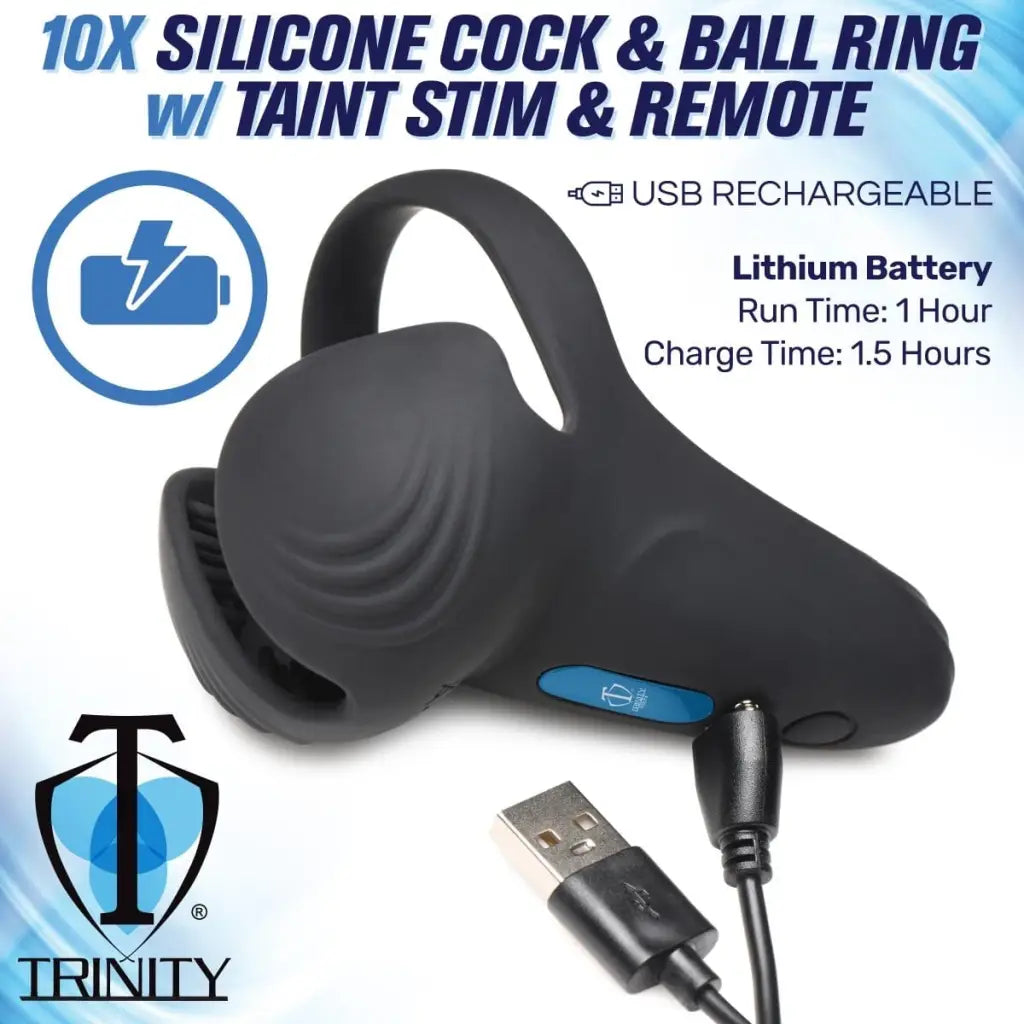 10x Vibrating Silicone Cock Ring with Taint Stim and Remote - Ultimate Pleasure Enhancer