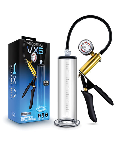 Blush Performance VX6 Vacuum Penis Pump with Brass Pistol & Pressure Gauge Clear