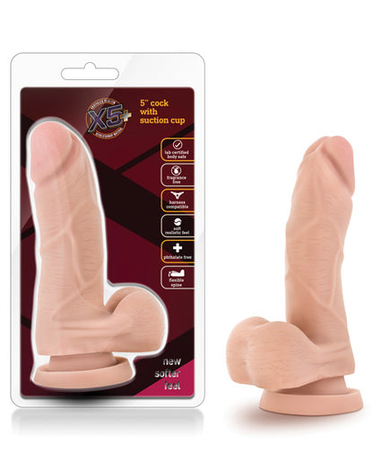 Blush X5 Plus Realistic 5 in. Posable Dildo with Balls & Suction Cup Beige