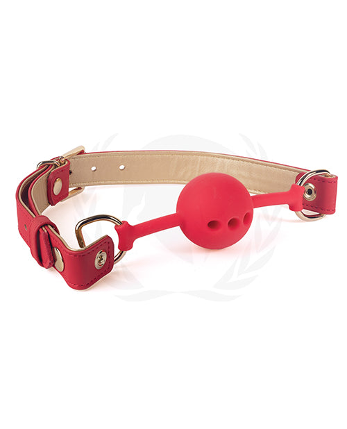 Spartacus Silicone Ball Gag W/red Gold Pu Straps - 46 Mm
