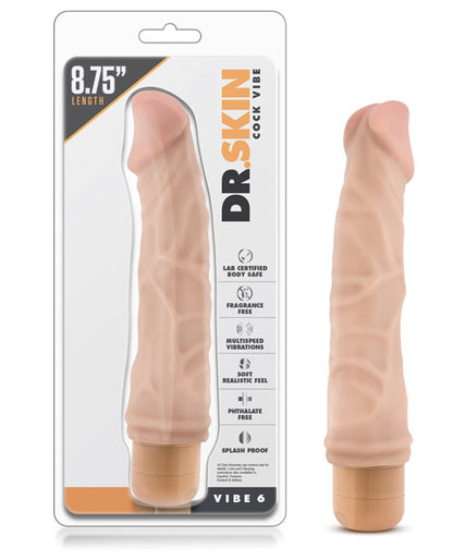 Blush Dr. Skin Vibe 6 Realistic 8.75 in. Vibrating Dildo Beige