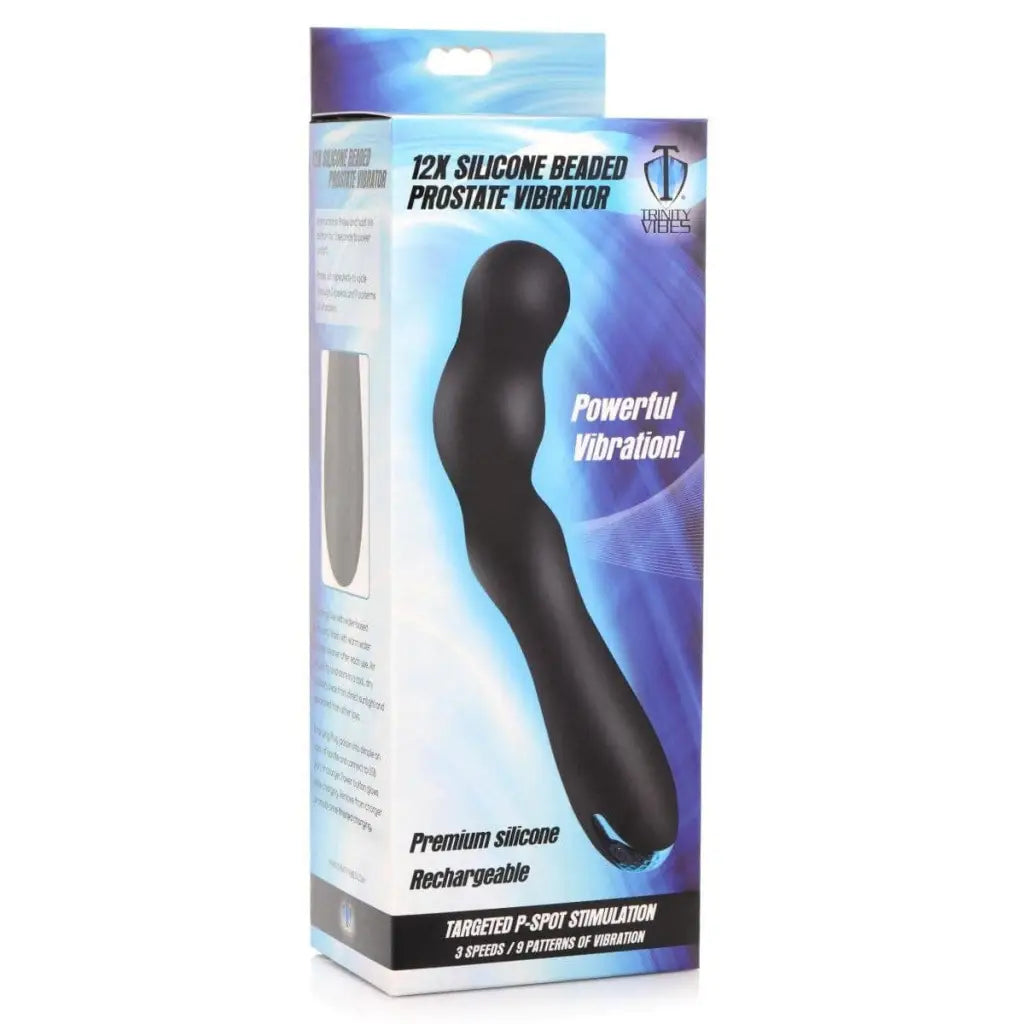 Trinity Vibes Prostate Vibrator Black 12x Silicone Beaded Prostate Vibrator at the Haus of Shag