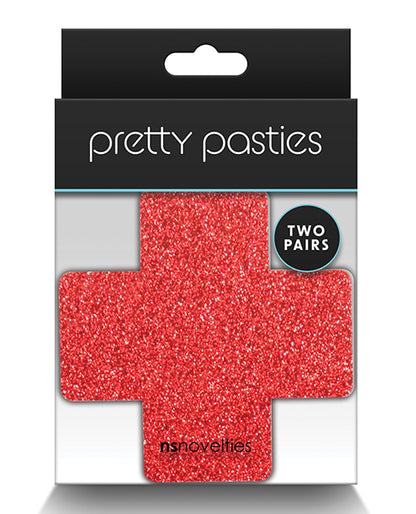 Pretty Pasties Glitter Cross Red/Silver 2 Pair