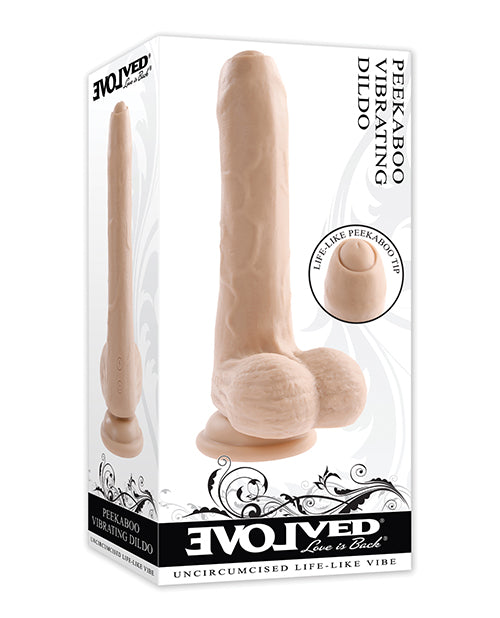 Evolved 'Peek A Boo' Rechargeable Vibrating 8 in. Silicone Uncircumcised Dildo with Power Boos