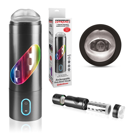 PDX Rechargeable Roto-Bator Mouth Light-Up Rotating Stroker Clear/Black