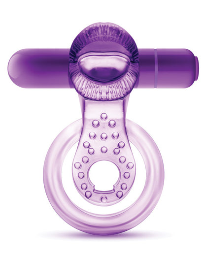 Blush Play with Me Lick It Vibrating Double Strap Cockring Purple