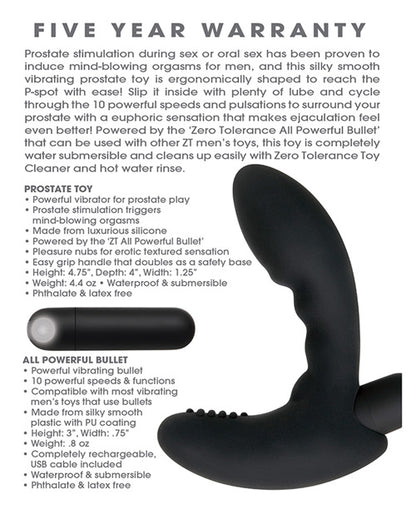 Zero Tolerance Eternal P-Spot Rechargeable Vibrating Prostate Massager Black