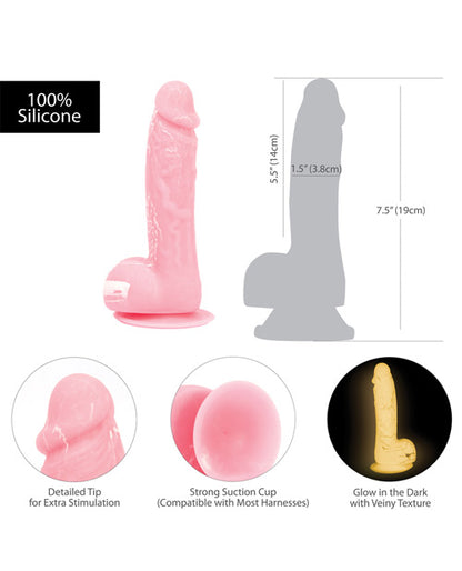Addiction Silicone Toy Collection Brandon 7.5 in. Dildo Glow in the Dark Pink